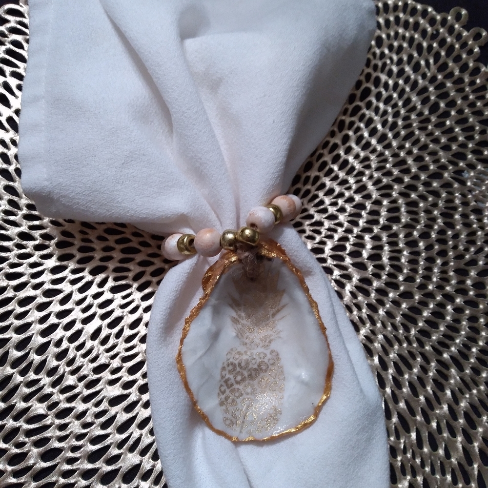 Set of 6. Natural Oyster Shell Napkin Rings